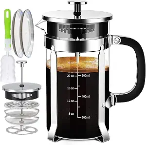 YMMIND French Press Coffee Maker 304 Stainless Steel Coffee Press with 4 Filters System and Borosilicate Glass