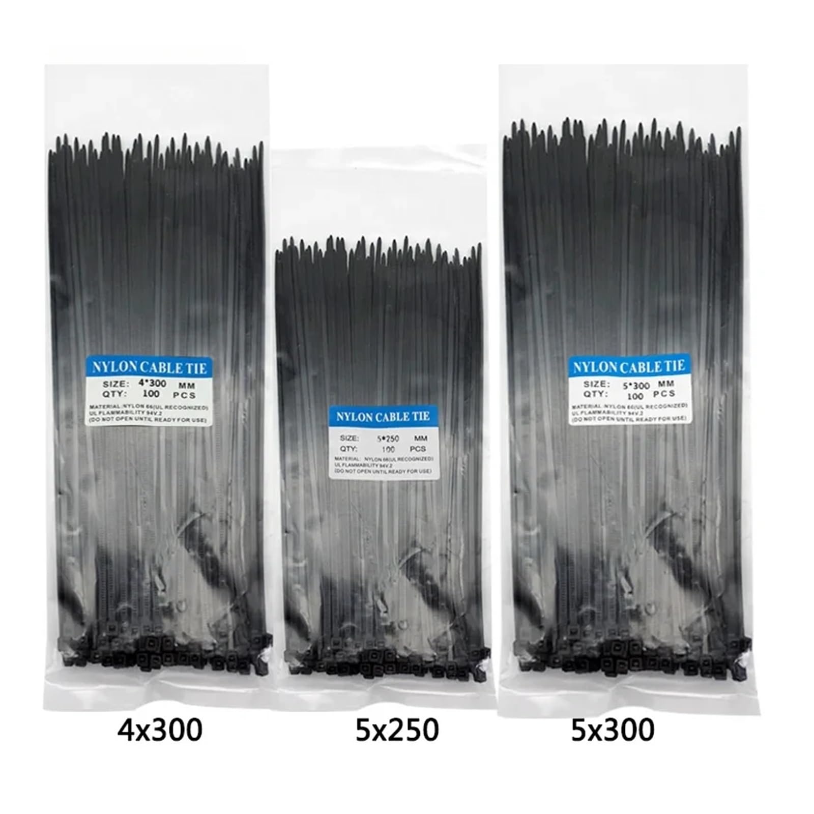 300 fascette stringicavo in nylon e plastica autobloccanti a tre modalità, nere, for fissare cavi ad anello, varie specifiche - Facile Installazione(4x300 5x250 5x300mm)