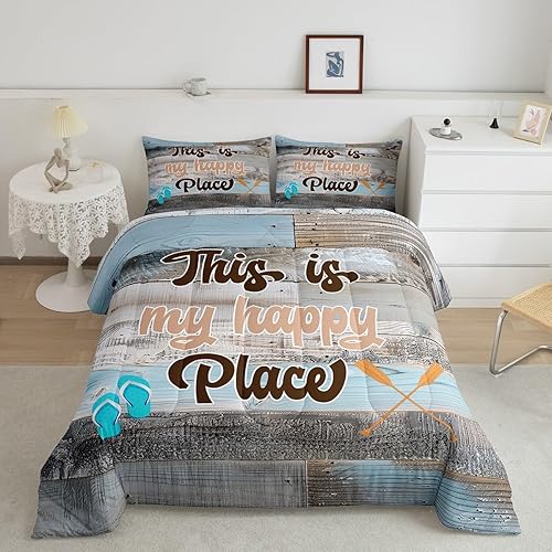 Erosebridal Lake House - Juego de edredón de tamaño King para niños, niñas y adultos, edredón rústico de madera de granja, con remos, 1 funda de