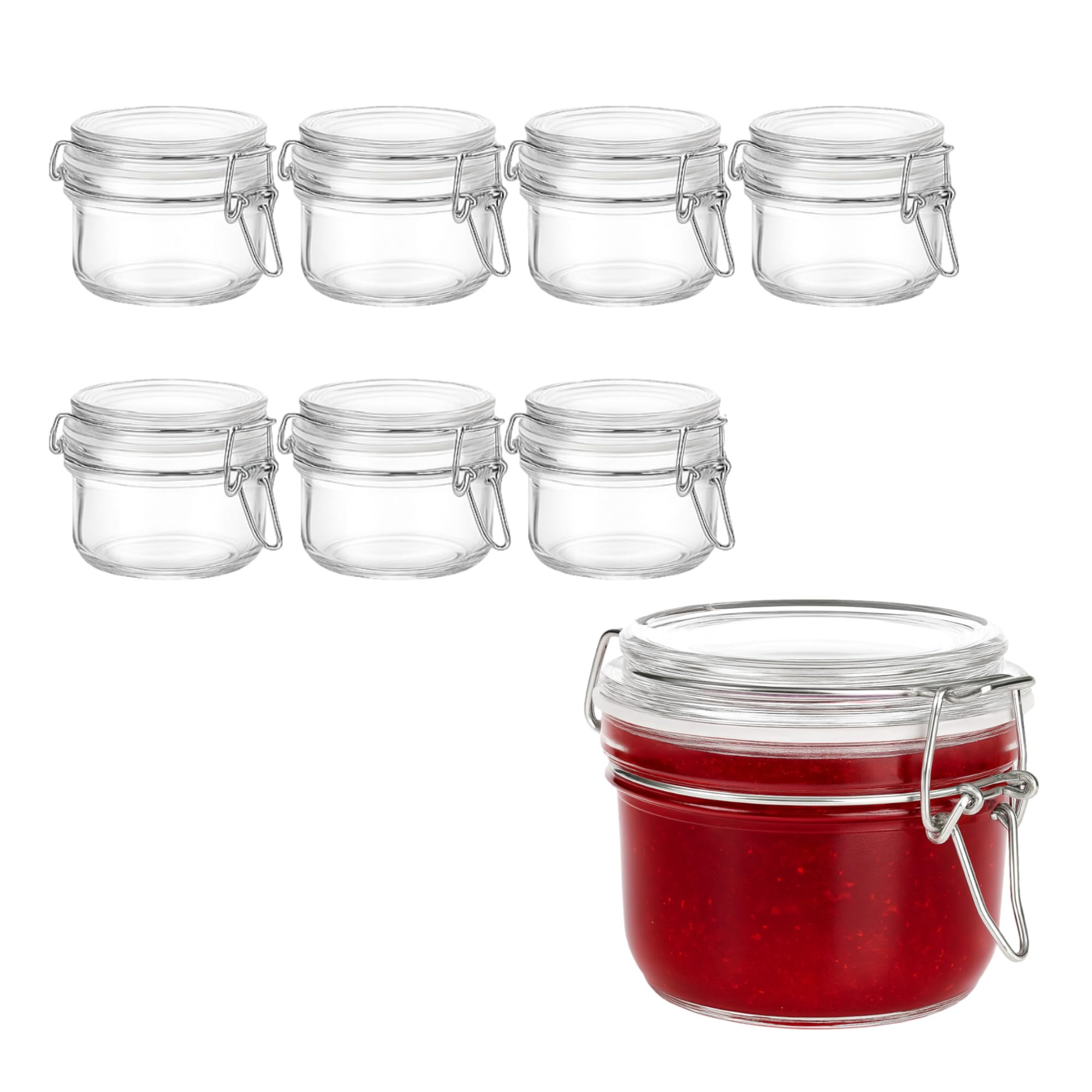 gouveo 8er Set Vorratsglas 120 ml (0,12 l) rund mit Bügelverschluss – kleine Gläser zum Befüllen und Portionieren, Aufbewahrungsgläser für Gewürze, Kräuter, Marmelade und Kleinteile (BGR120)