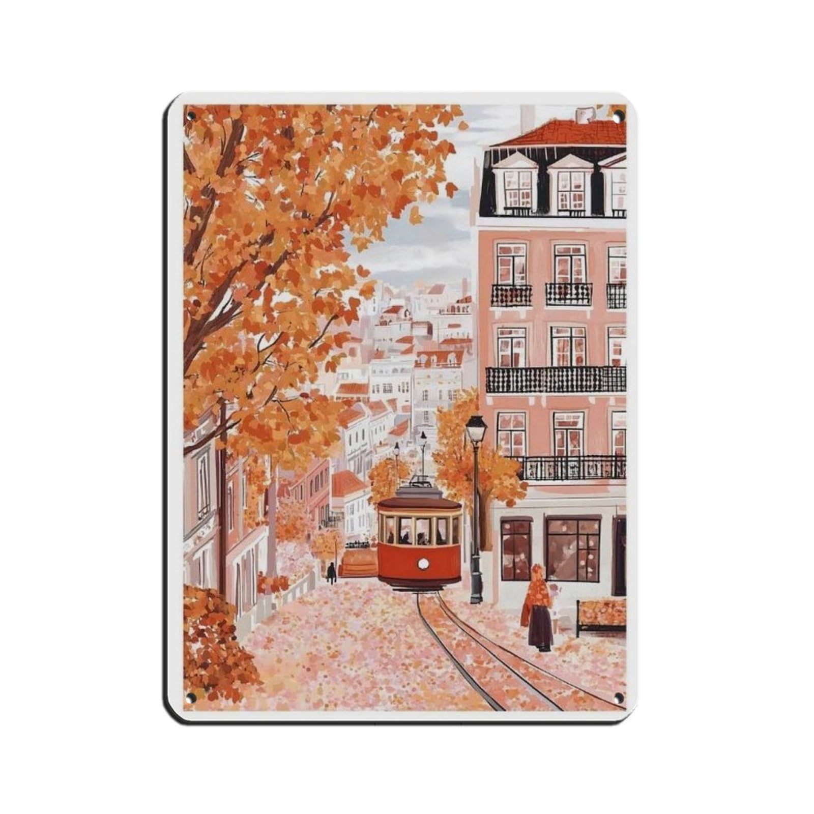 Lxwnze 30L X 40W Cm Lisbon Poster, Lisbon Tram, Portugal Art Tin Sign Vintage Metal Pub Club Cafe Bar Home Wall Art Decoration Poster Retro 12X16inch(30X40cm)