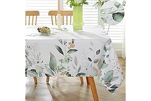 Spring Summer Tablecloth Rectangle 52 x 70 Inch Eucalyptus Leaves Watercolor Floral Print Tablecloth