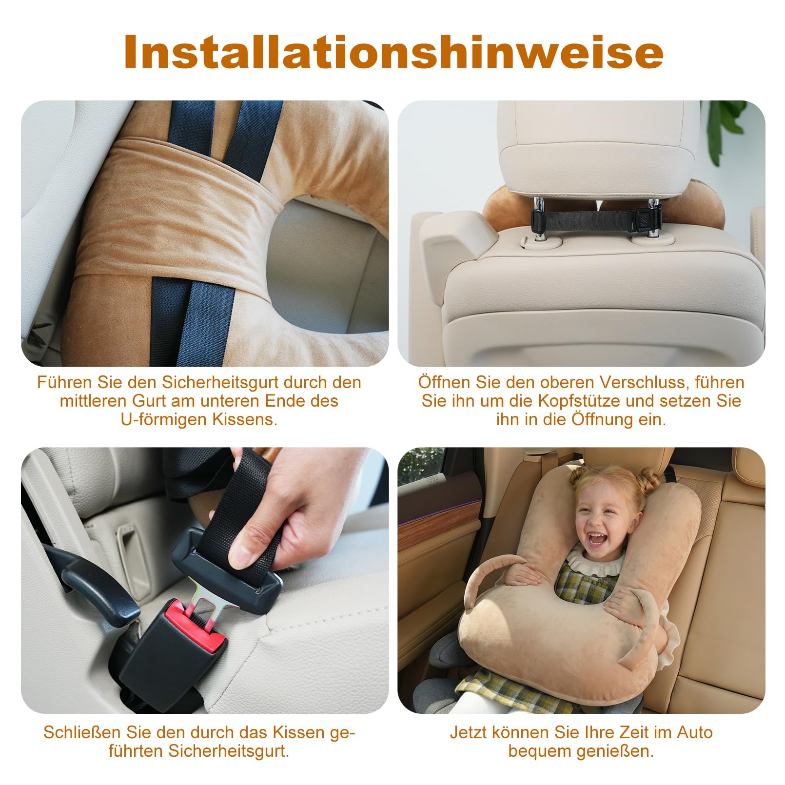 Innokids Oreiller de Voyage pour Enfants avec Repose-Mains (Brun) | Housse en Velours Doux, Soutien Ergonomique du Corps pour garçons, Filles et Adultes Lors de Longs Voyages