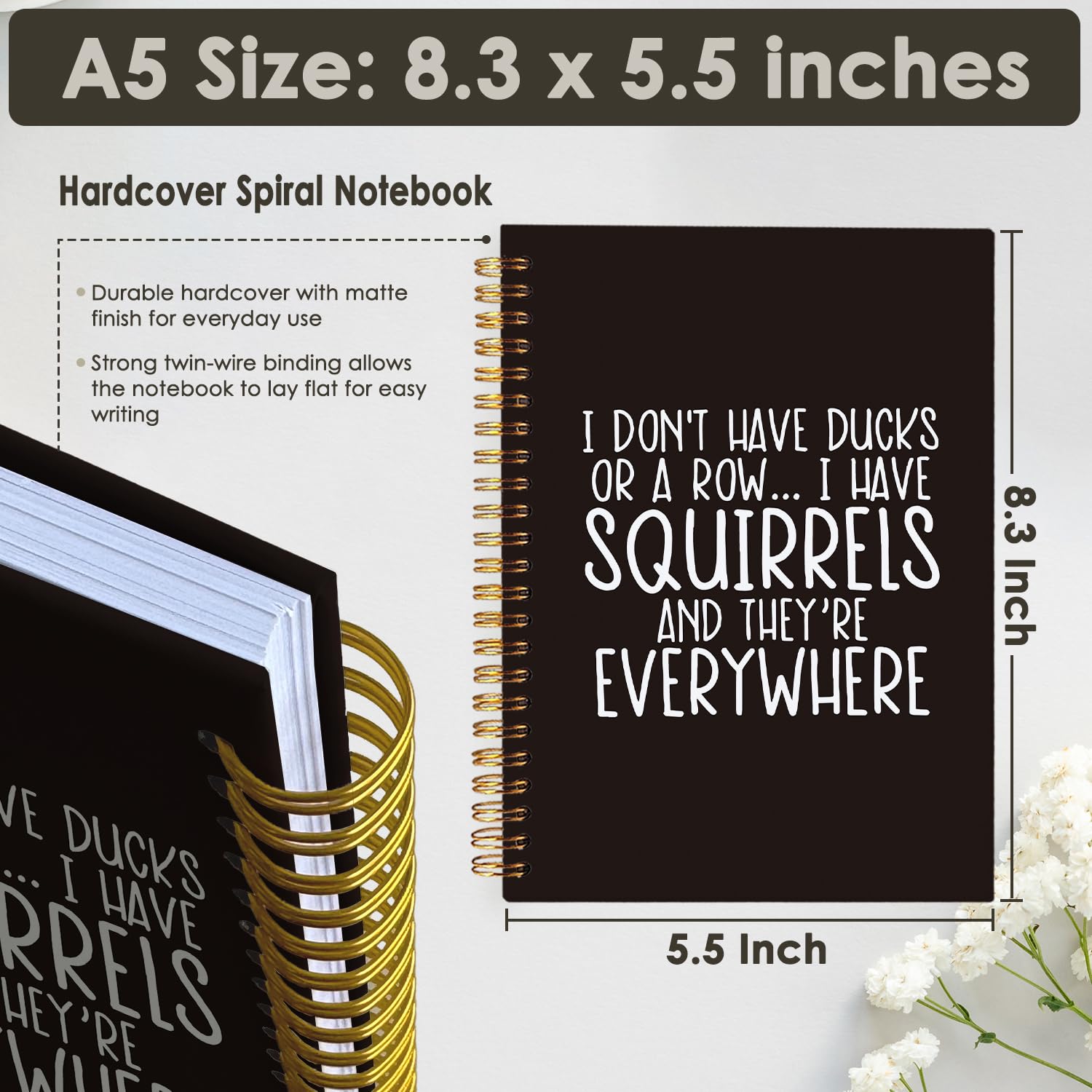 Wheatwin Lustiges Büro-Spiralbuch, Arbeitstagebuch, Notizbuch für Damen und Herren, Kollegen, lustiges Bürobedarf, "I Don't Have Ducks or a Row", Hardcover-Notizbücher, 14 x 21 cm