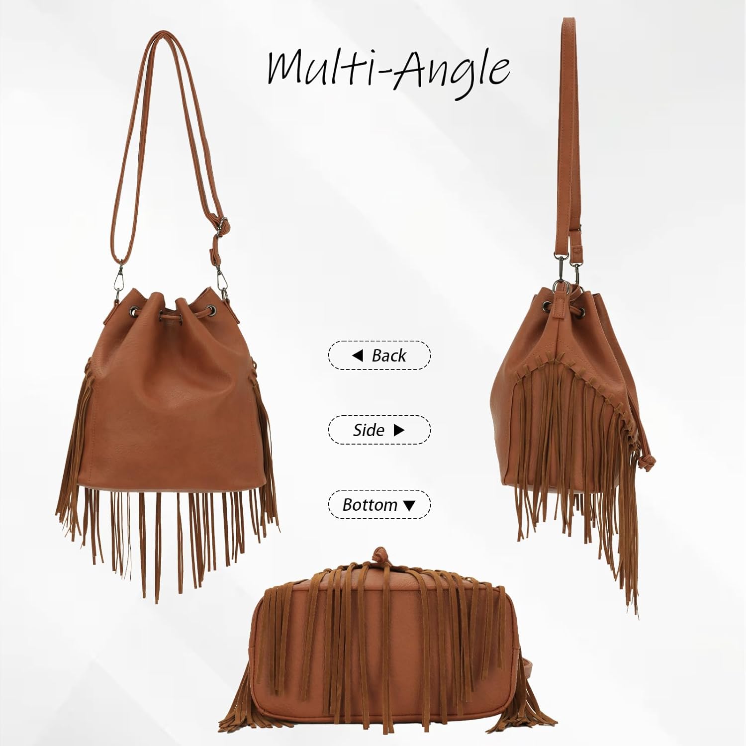Emprier Fringe Bucket Bags for Women Vegan Faux Suede Leather Western Hobo Purse Crossbody Handbag
