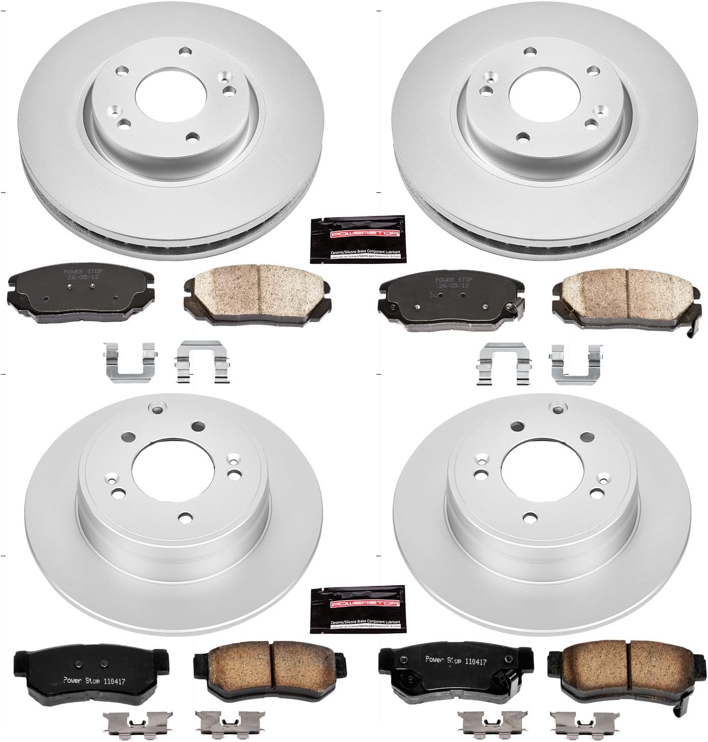 Power Stop CRK4443 Coated Brake Rotor & Ceramic Brake Pads- front & rear For Hyundai Sonata 2006-2008 [Model Specific]