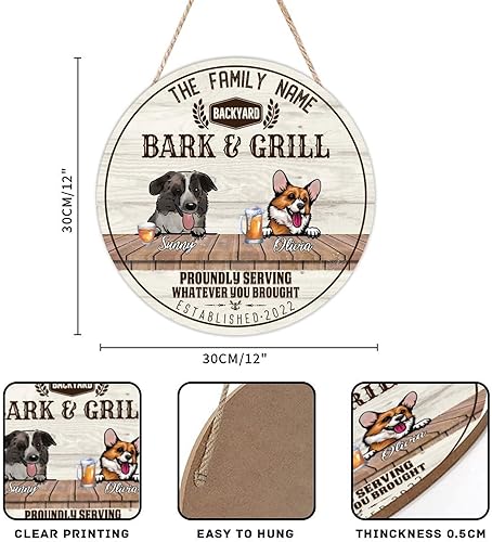 Miniatura 9 de Welcome Sign Custom Aidi Mountain Dog & Chow Chow Name Round Wooden Signs Custom Family Name Sign Dogs in Yard Rustic Woodshop Garage Wall For Home