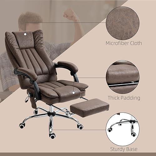 Miniatura 7 de Vinsetto Silla de oficina de microfibra, silla de computadora de respaldo alto con masaje de 6 puntos, calor, altura ajustable y reposapiés