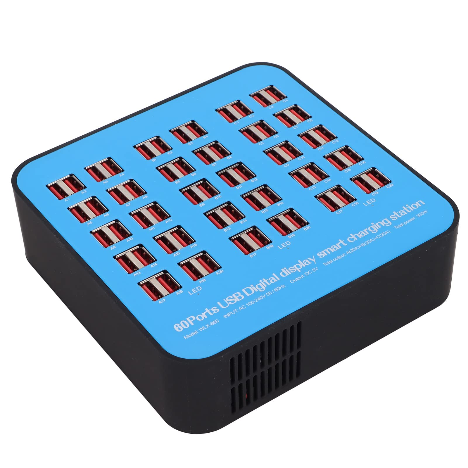 Cargador Multi USB Cargador 60 Puertos Estación de Carga Cargador rápido USB de Escritorio de Viaje 100‑240V 300W(ME)