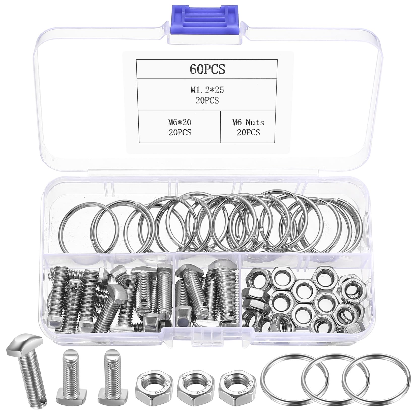 60 PackGreenhouse Bolts and Rings: 40 Pcs M6x20mm Cropped Head Greenhouse Bolts and Nuts Set & 20 Hang Rings Hooks, Creating Suspension Anchors Point In Glazed Steel Channels, Greenhouse Accessories