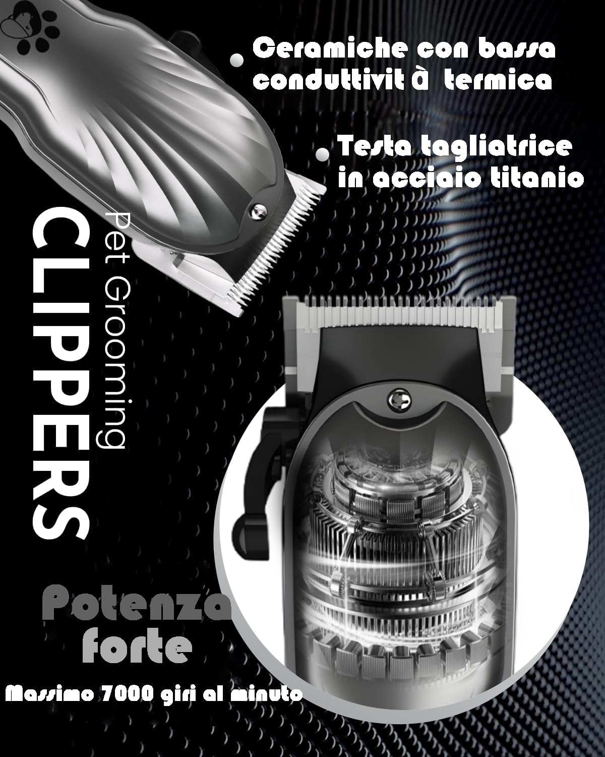 Tosatrice per cani professionale pelo lungo, senza fili, display a LED, a basso rumore, ricaricabile, con kit per la toelettatura delle unghie