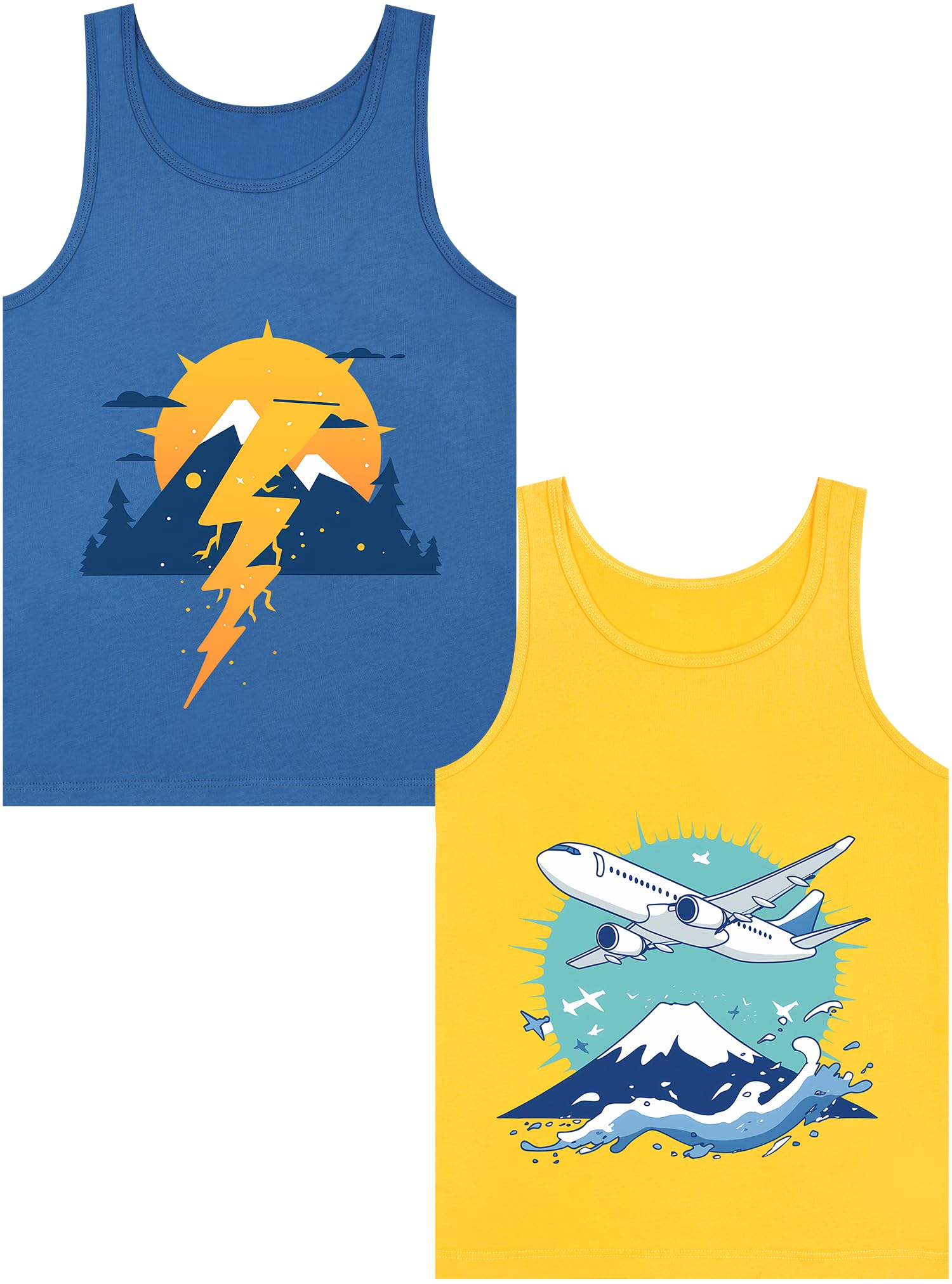 Boys Tank Top 100% Combed Cotton Tagless Cute Design Colorful 2-Pack 2T-16Y