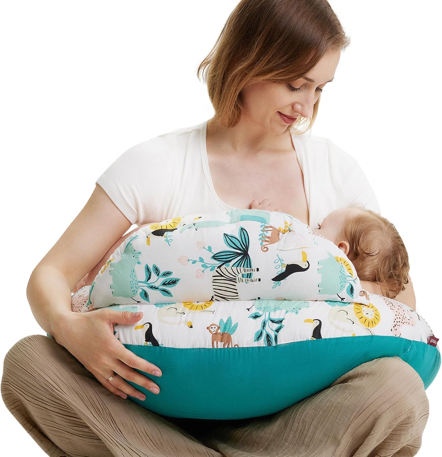 momcozy Nursing Pillow for Petite Mums, Breastfeeding Cushion with Original Security Fence, Comfortable Close-Fit Support, Removable Cotton Cover, Animal and Forest