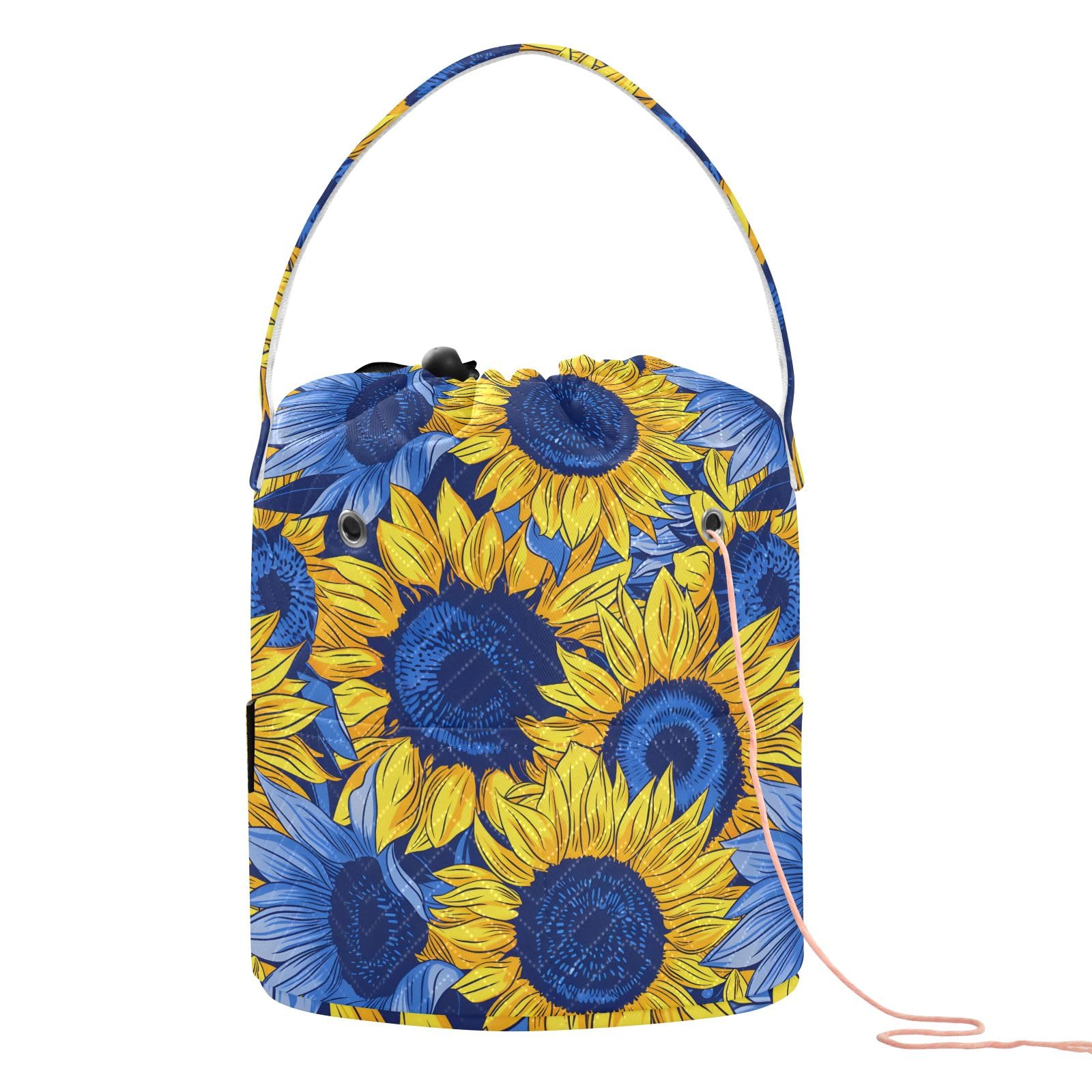Yarn Storage Bag Small Crochet Bag Knitting Bag Organizer Sunflowers Blue Yarn Bags for Crocheting Basket
