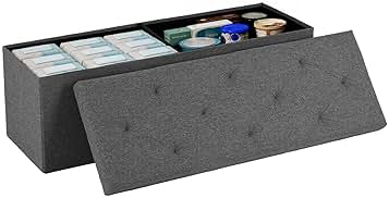 Sweetcrispy 43in Foldable Storage Ottoman, Storage Chest for Bedroom End of Bed, Large Ottoman Bench Foot Rest Stool with Padded Seat for Entryway Living Room, Support 660lbs 154L-Linen Cloth Grey