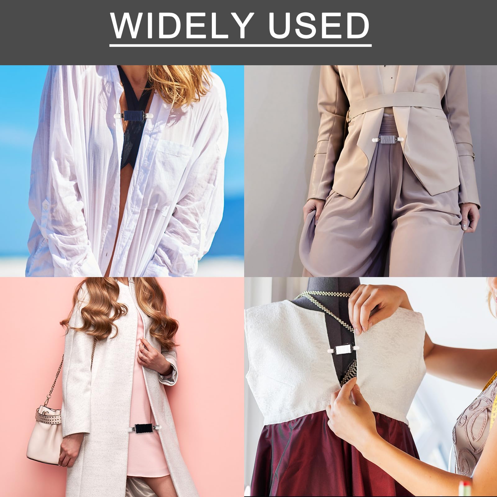 Mikovivi 4uds Pinzas para Vestido con Cincha Trasera, Cinturilla Elástica Ajustable de Poliéster con Clips para Mujer Que Ajusta la Ropa Vestidos y Suéteres Shawls (4 Colores)