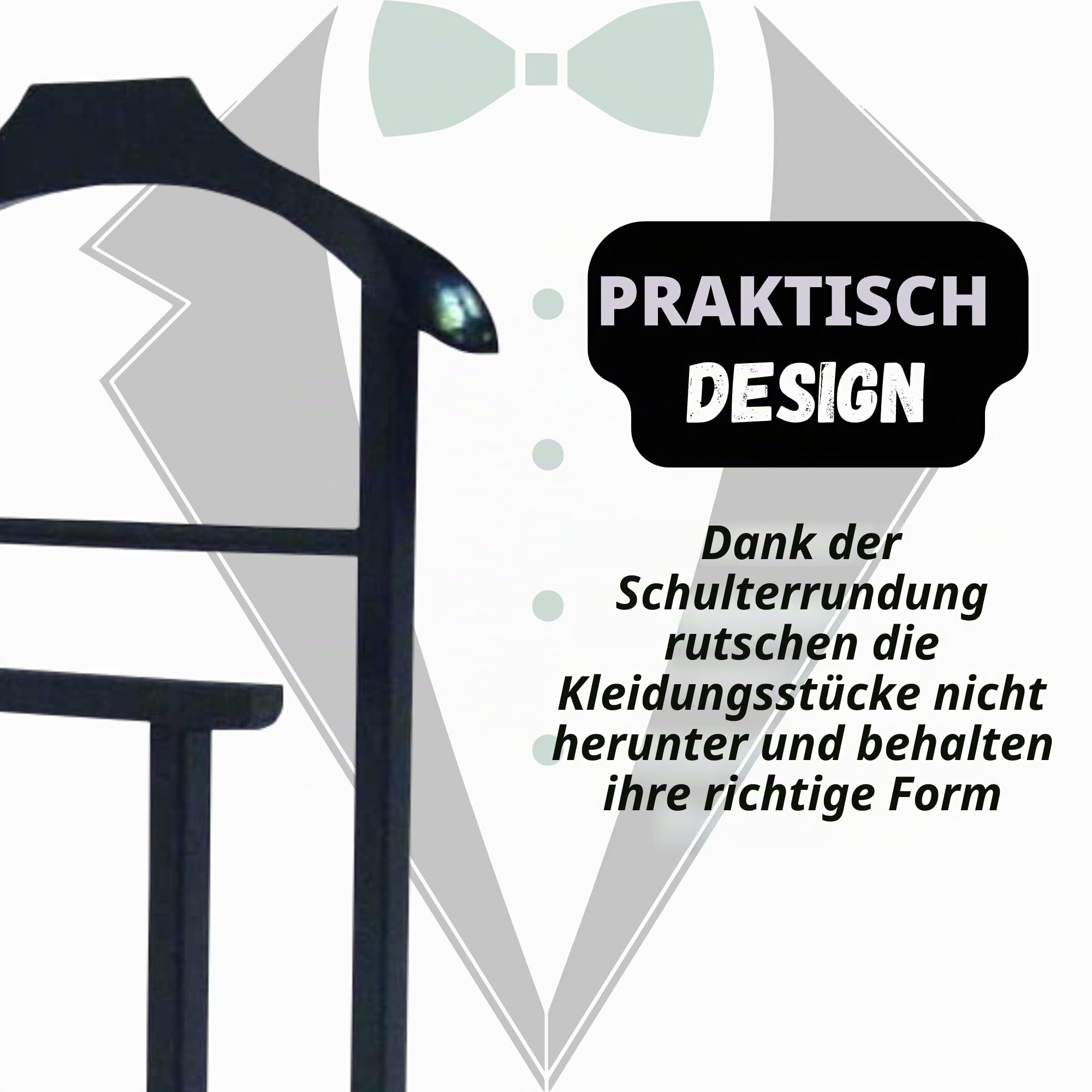 Tomaino - Herrendiener Schlafzimmer aus Holz - Kleiderständer mit Rollen Ambrogio - Herrendiener Modern für Kleidung und Accessoires (Schwarz)