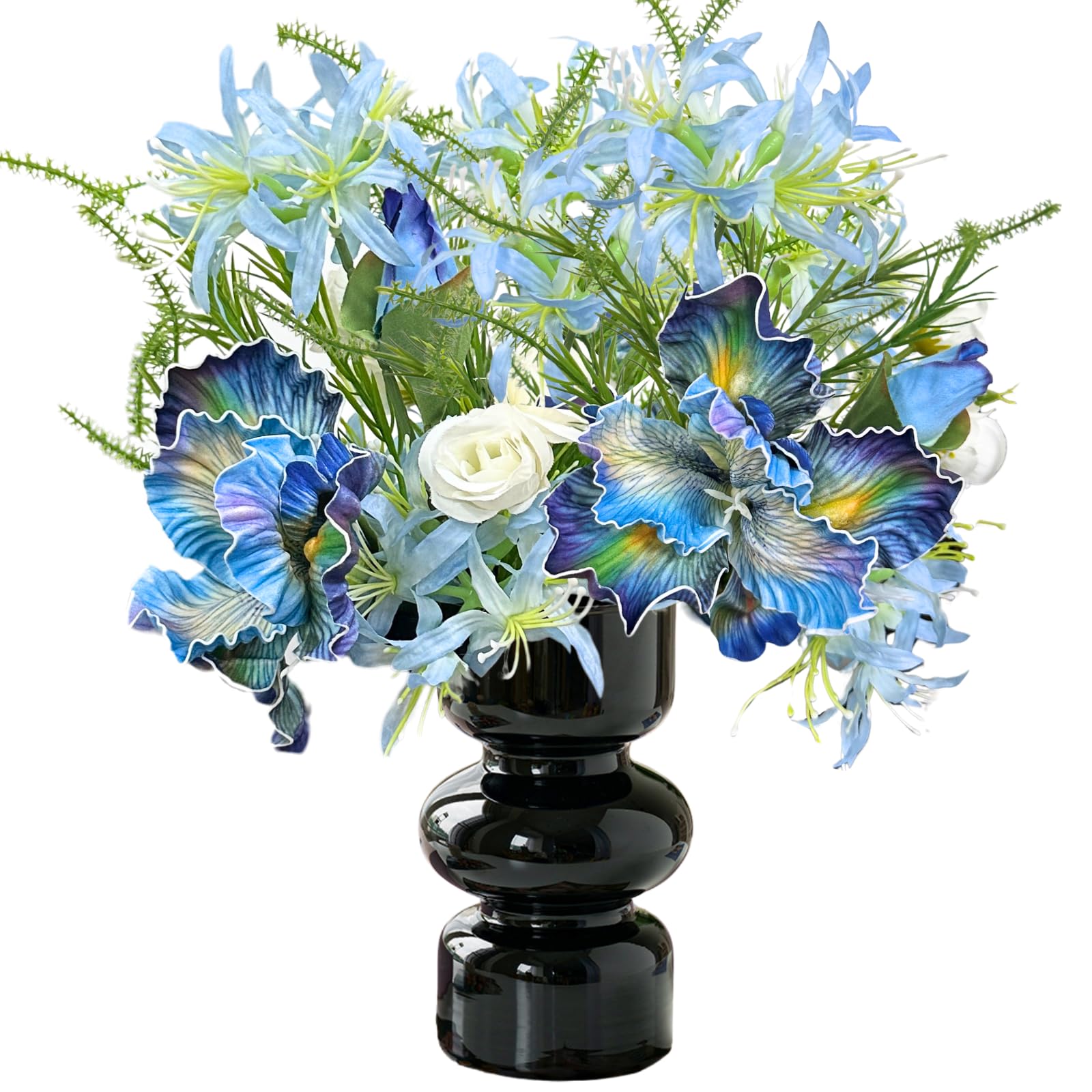 ASTRYAS Fake Flowers in Vase, Artificial Flowers with Vase, Faux Flowers Arrangement Decoration for Farmhouse Dining Table Decor, Coffee Table Centerpiece Home Decor(Blue Iris)