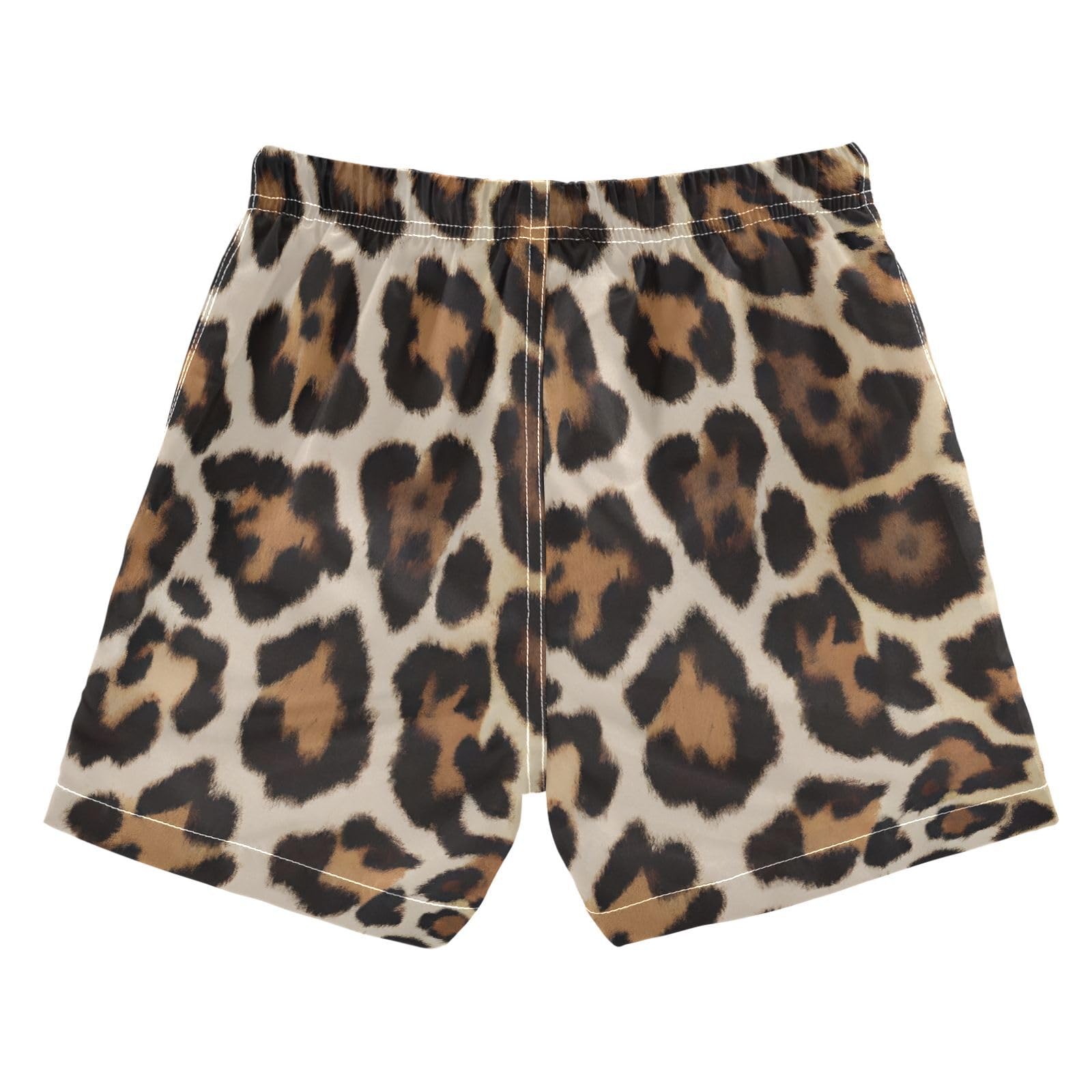 FLildon Retro Leopard Boys Swim Trunks with Mesh Lining Quick Dry Beach Board Shorts, 4T