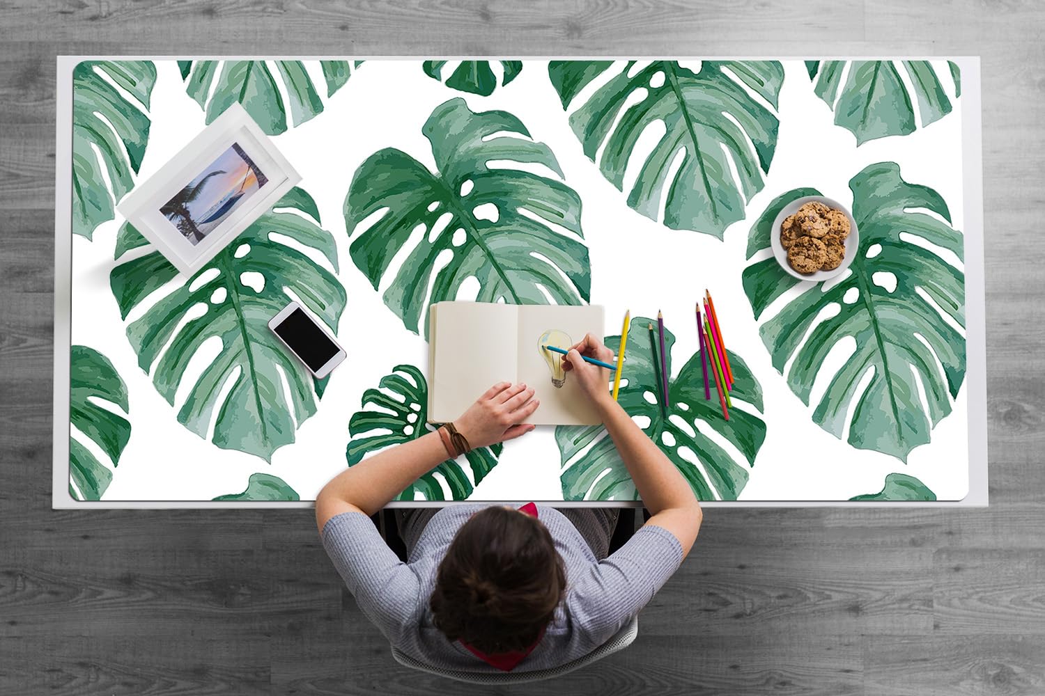 Sottomano da Scrivania 120x60 cm Antiscivolo per Ufficio e Casa Facile da Pulire Impermeabile Superficie Protettiva Protezione e Decorazione in Vinile PVC - Foglie di Monstera