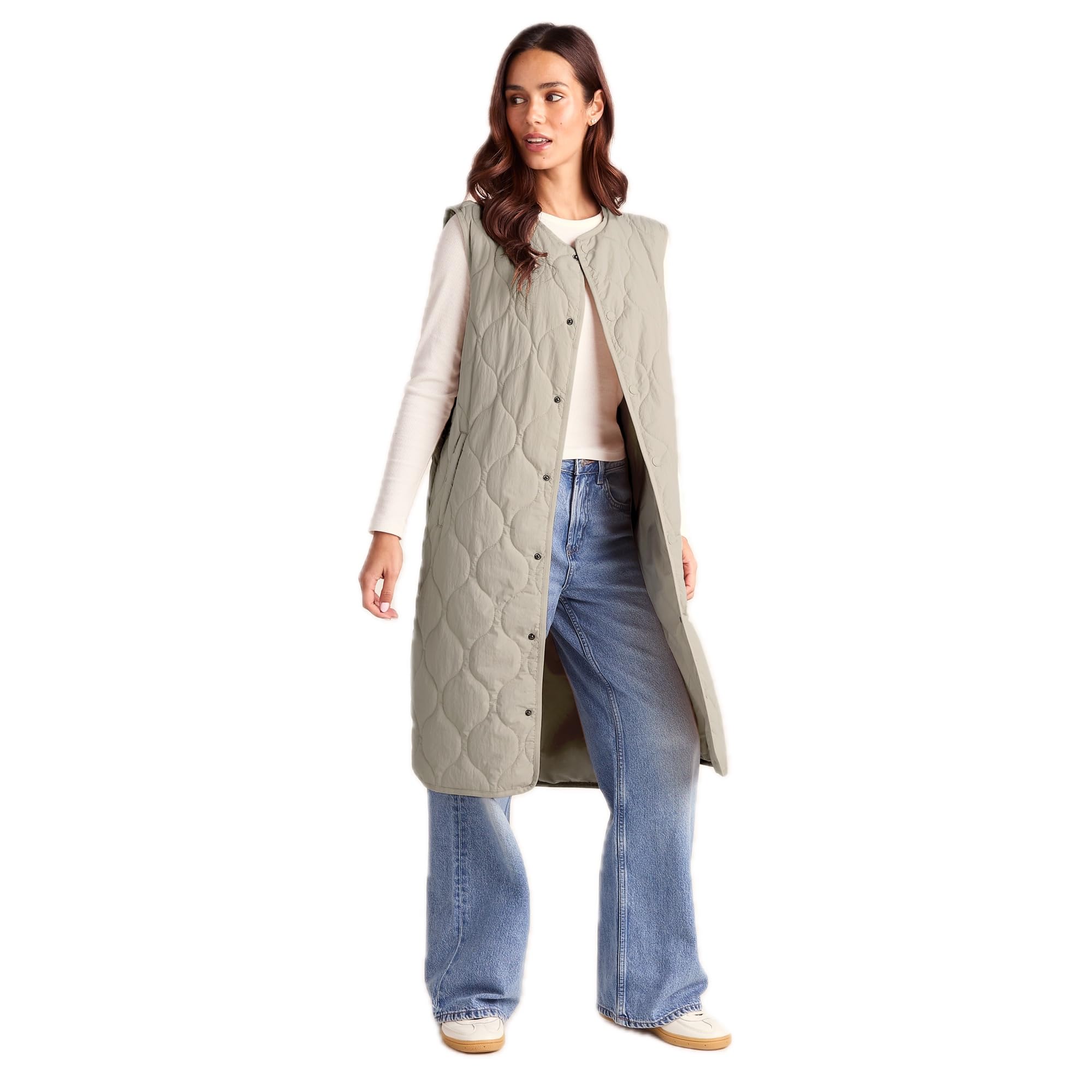 TOG24 Women's 'Jena' Long Insulated Gilet in Light Beige | Size: 12
