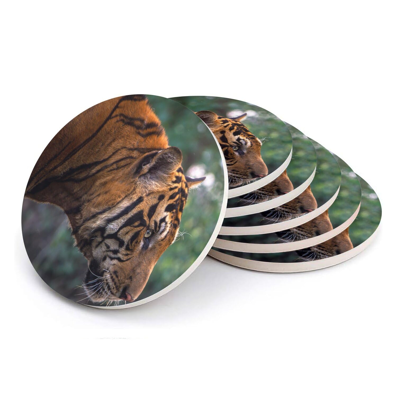 Sous-verre ronds en céramique tigre lot de 6 pour table