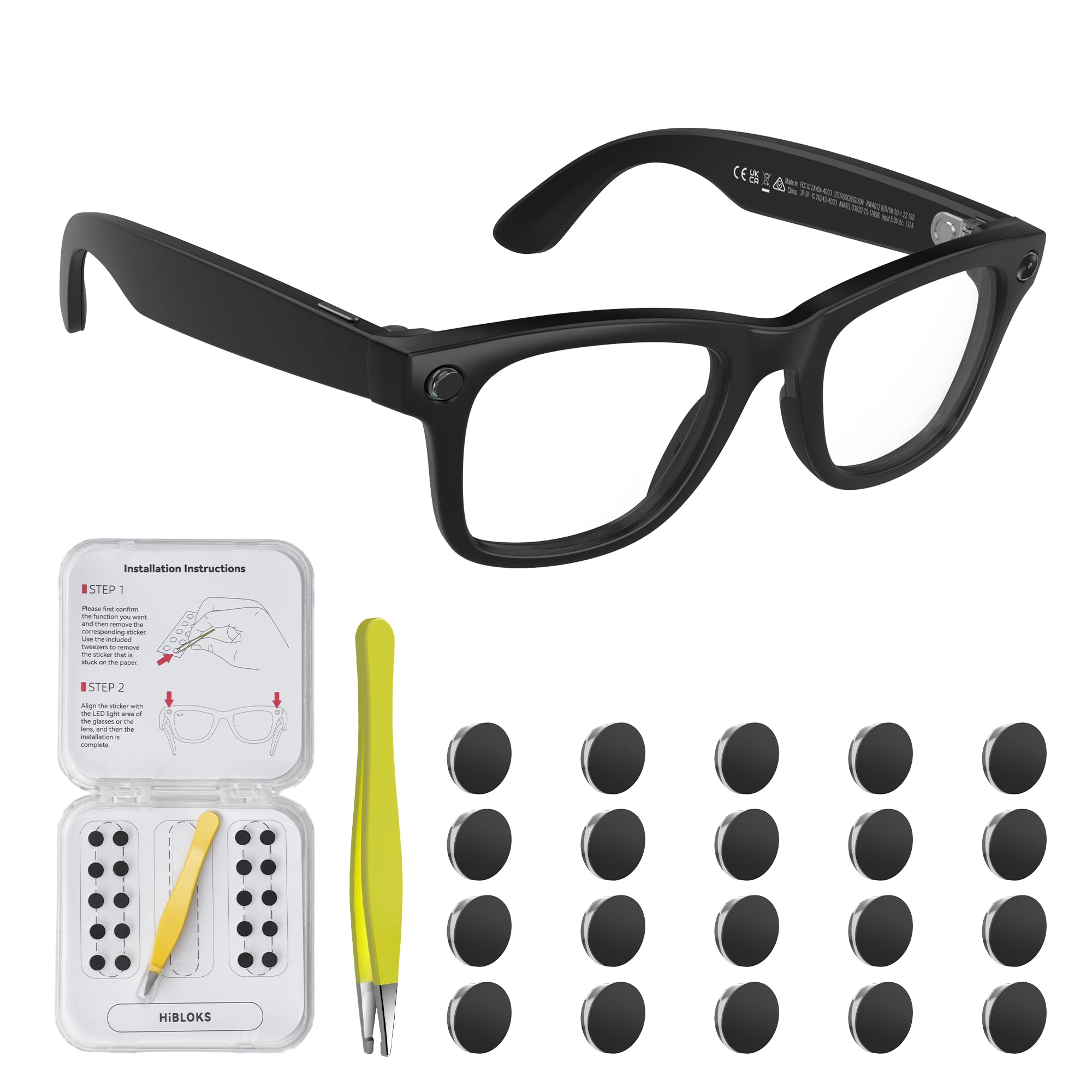 HiBloks 20Pcs LED Light Blocking Stickers Compatible with Ray-Ban Meta Wayfarer/Skyler/Headliner (Gen 2) & Oakley Meta HSTN Smart Glasses Accessories, 2026 Upgrade Blackout LED Light Covers Sticker