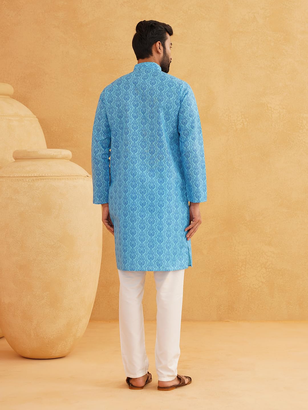Sojanya (Since 1958 Men's Cotton Blend Blue Color Paisley Design Only Long Kurta