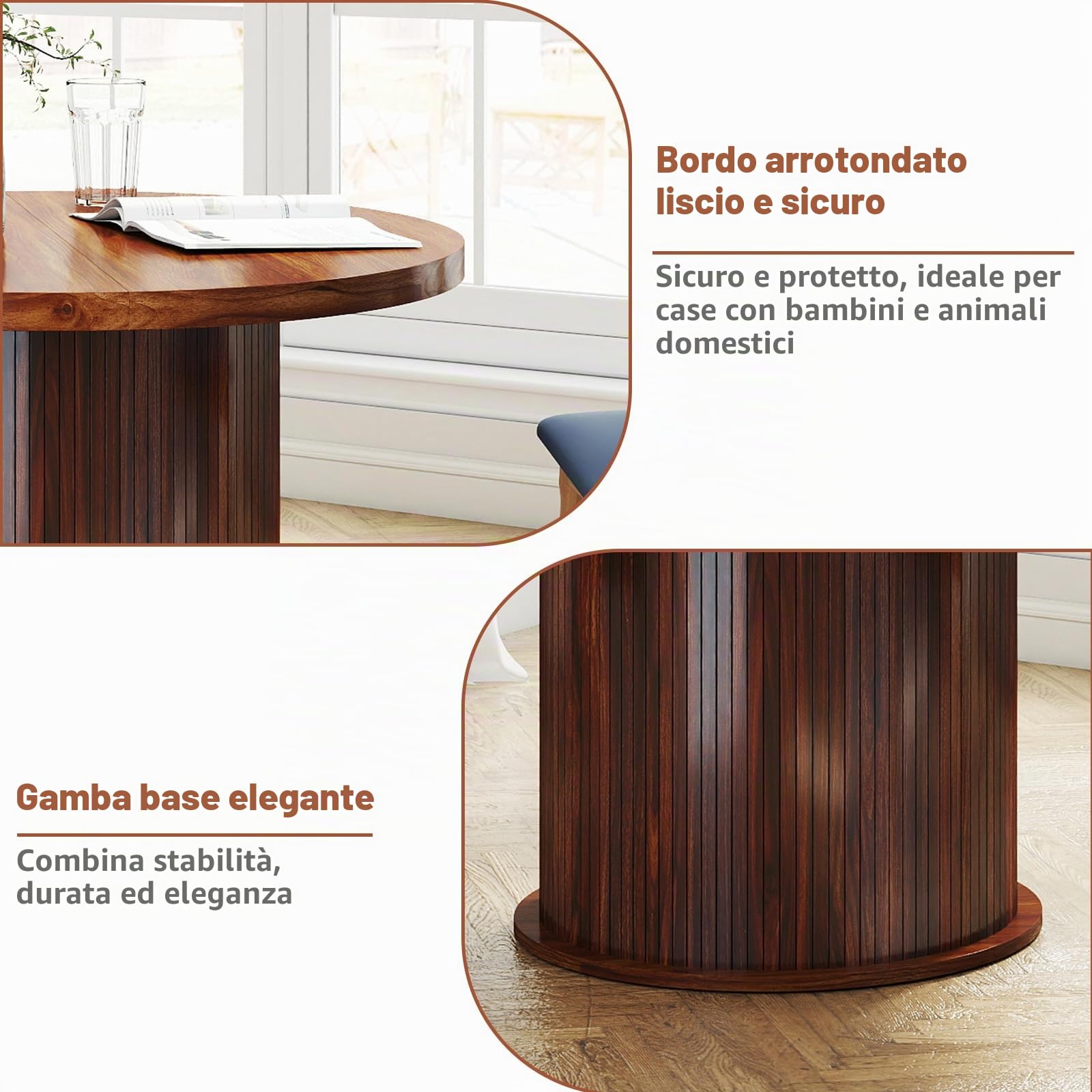 Tavolo da Pranzo Rotondo 120 cm, Tavolo Cucina per 4-6 Persone con Funzione di Ripostiglio e Portata fino a 150 kg, per Sala da Pranzo, Cucina, MDF, Noce Scuro, 120 x 120 x 75 cm