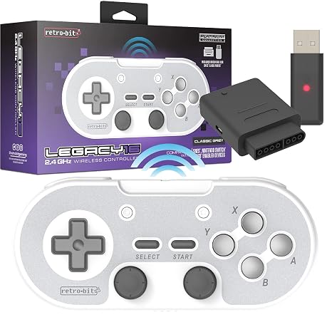 Retro-Bit Legacy 16 Wireless 2.4GHz Controller for SNES, Switch, PC, MacOS, RetroPie, Raspberry Pi and Other USB Devices (Classsic Gray)
