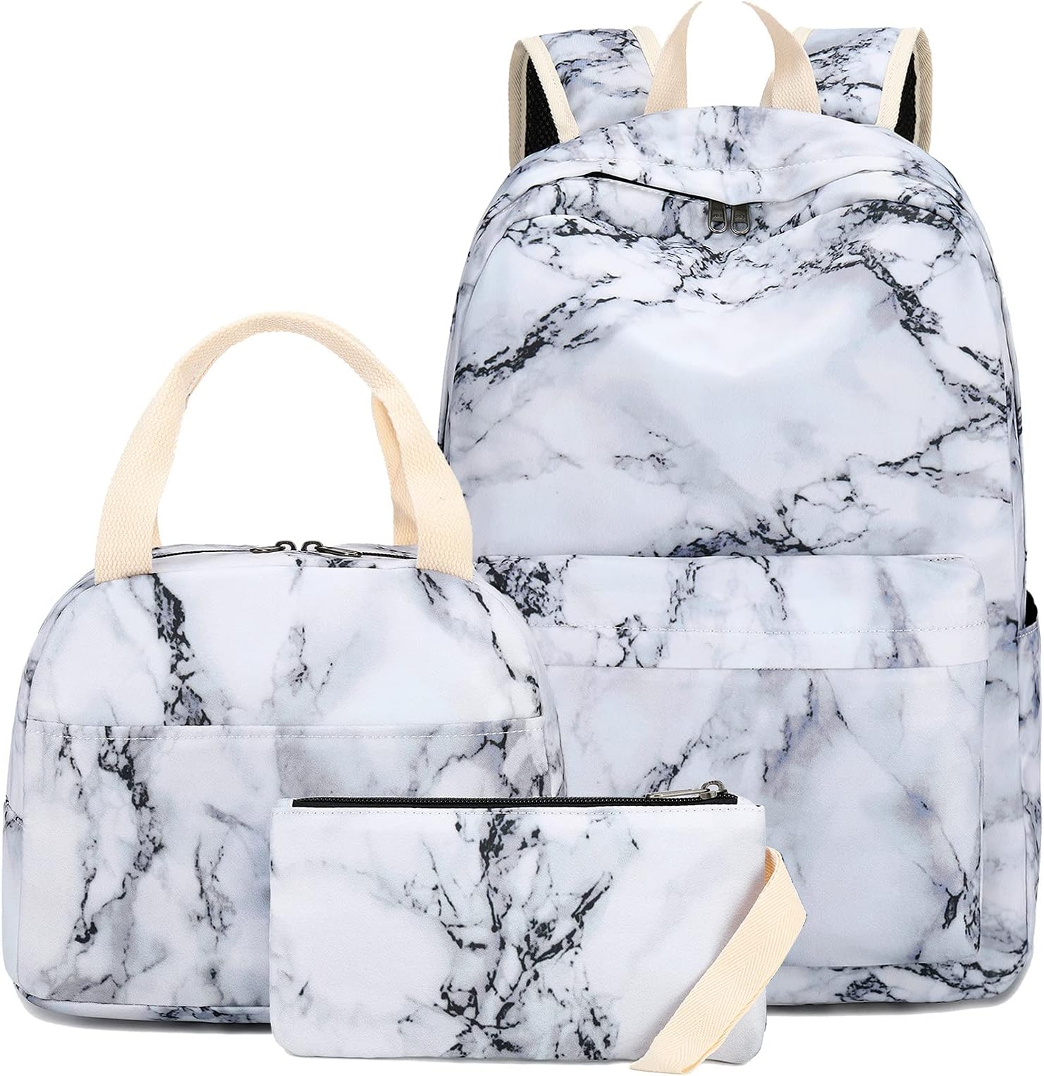 Bluboon Teen Girls School Backpack Kids Bookbag Set with Lunch Box Pencil Case Travel Laptop Backpack Casual Daypacks (Marble 1)