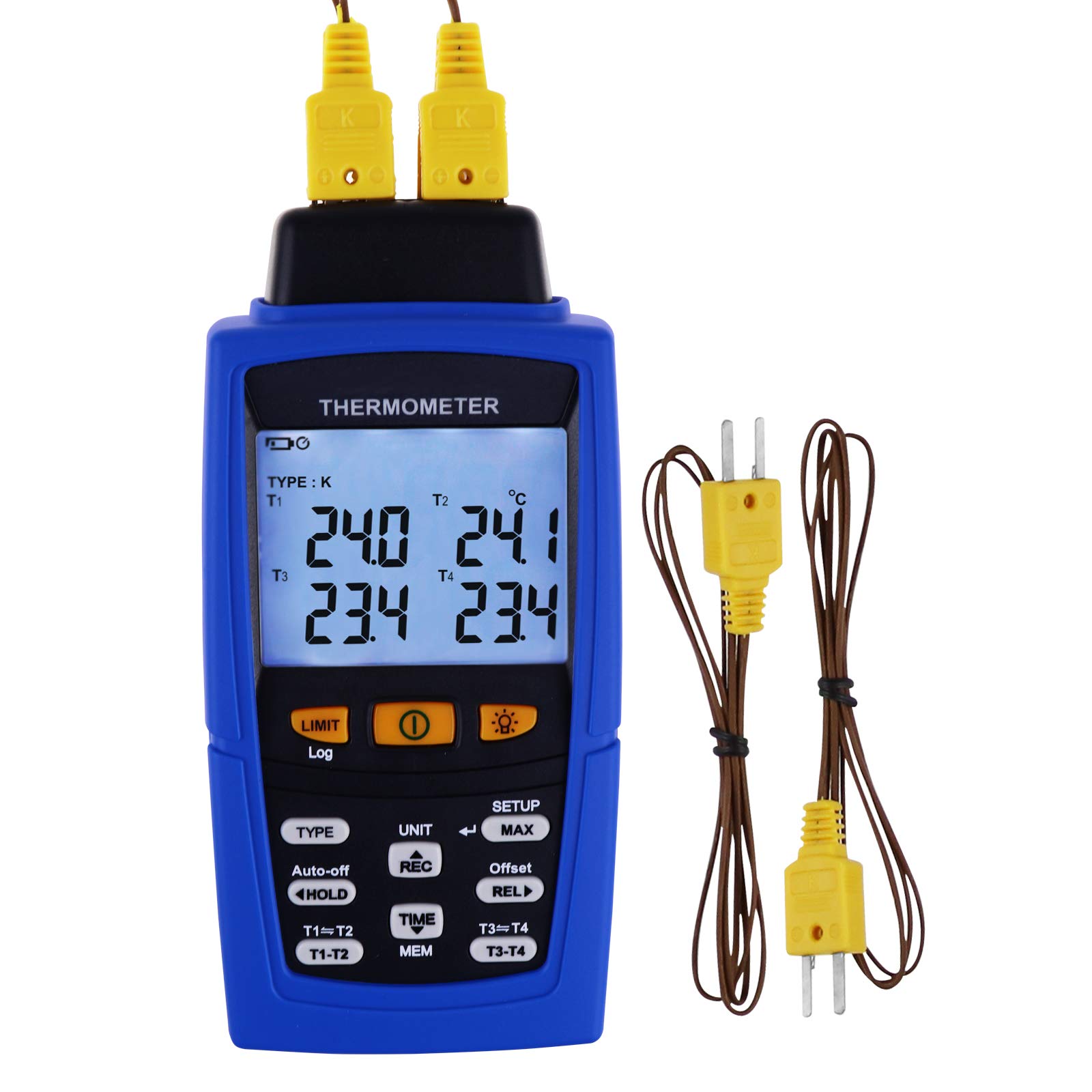 Tenmars TM-747D Professional 4-Channel K/J/T/E/R/S/N Type Thermocouple Thermometer 16,800 Datalogging Data Logger T1/T2, T3/T4 Digital Handheld Tester