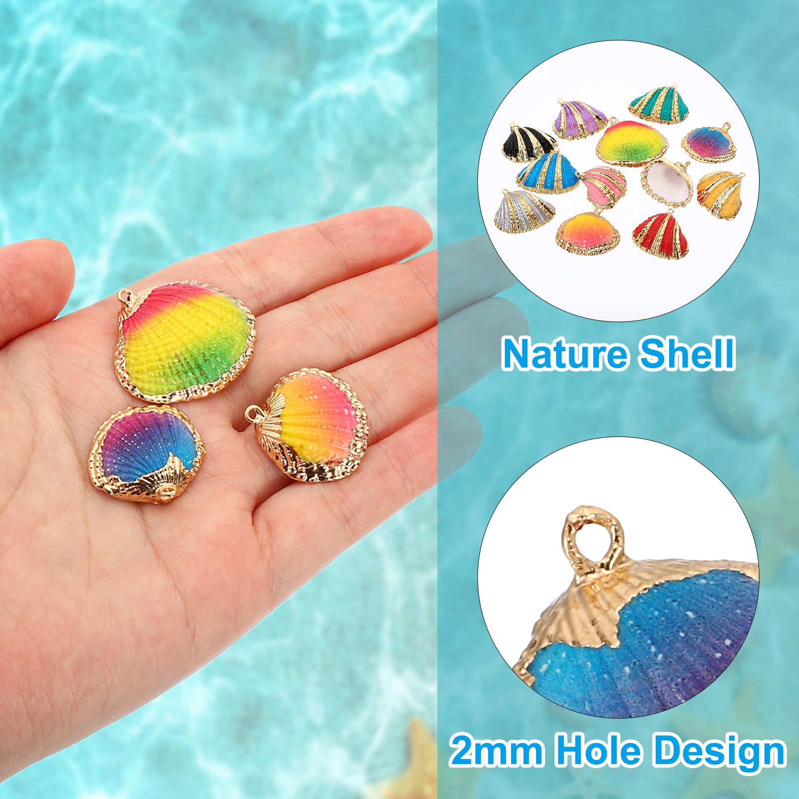 PATIKIL Natural Seashell Pendants, 5 Pcs Dyed Shells Craft Charm Scallop Shells for Necklace DIY Ocean Jewelry Making Blue Purple - Image 3
