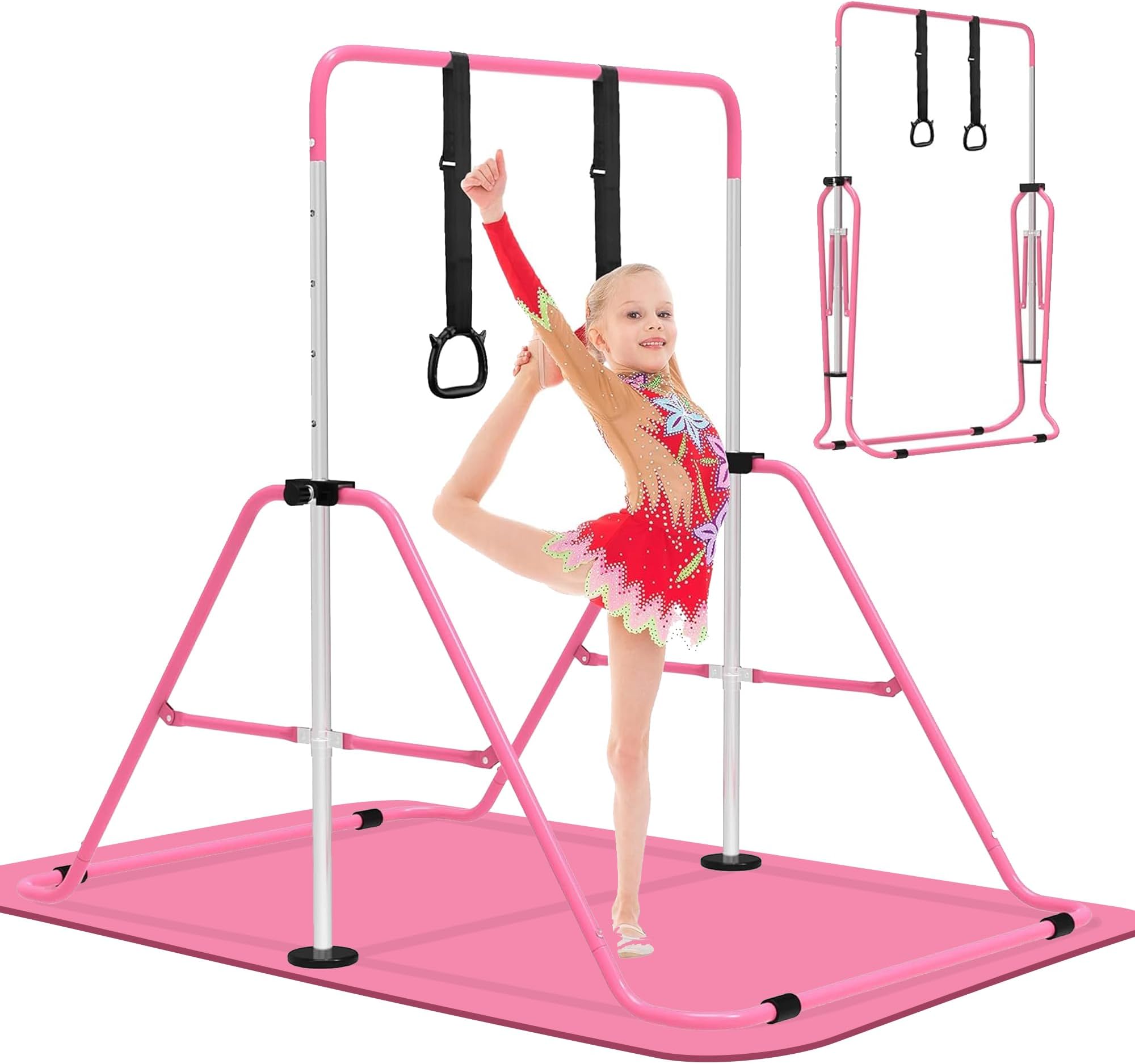 EVERYMILE Gymnastics Bars, Junior Training Kip Bar Gymnastics Equipment for Home,Adjustable Height Folding Horizontal Bar with Gymnastic Rings for Kid