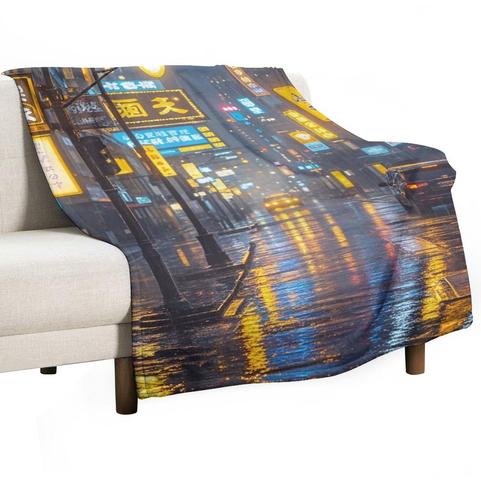 Couverture flanelle vue nocturne pluvieuse plaid lit camping