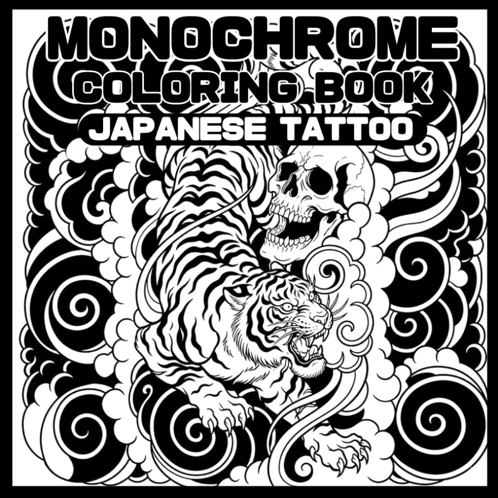 Japanese Tattoo Coloring Book: Monochrome Adult Coloring Book: Japanese Tattoo Style Line Art – 8.5 x 8.5 Inch Edition