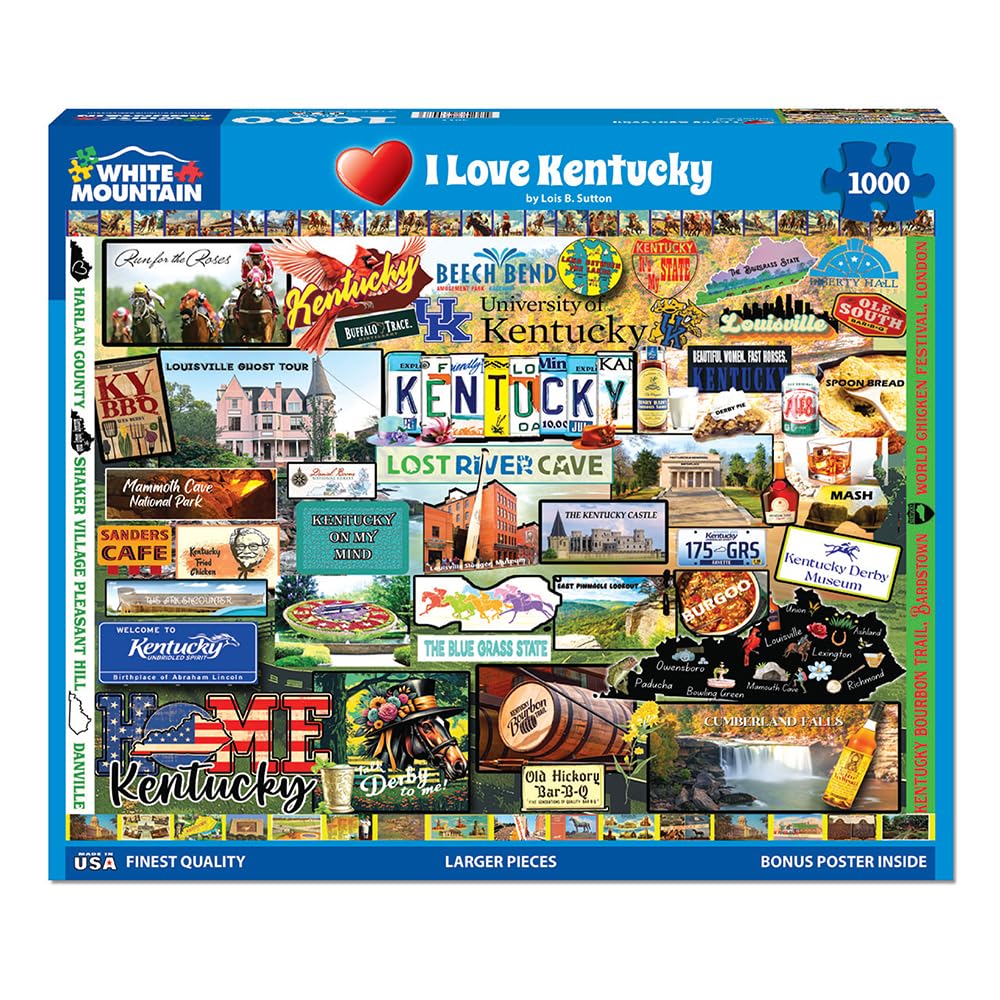 White Mountain I Love Kentucky Puzzle 1000 Piece American Collage Jigsaw Puzzles for Adults and Families