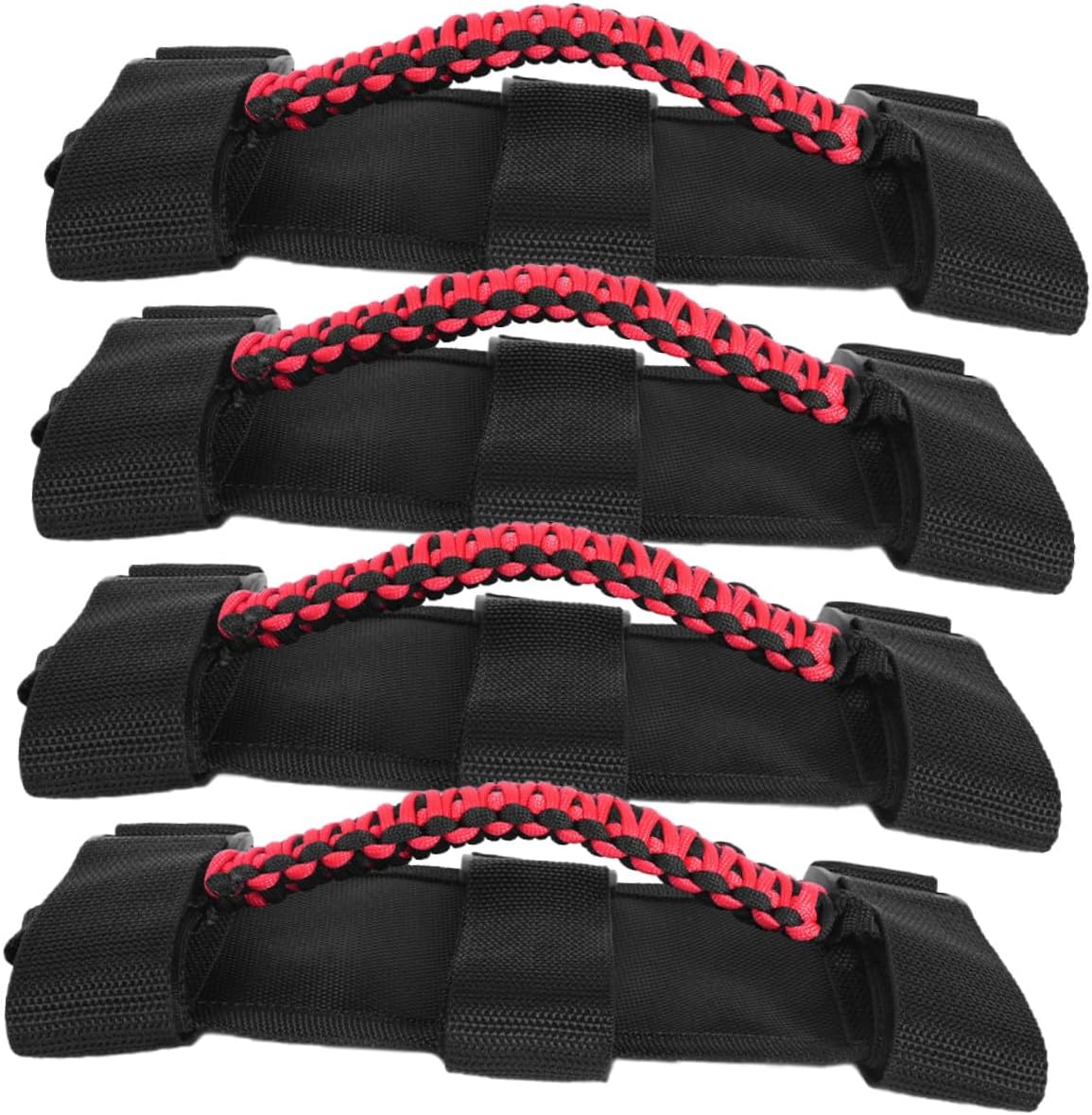 GALPADA 4pcs Black and Red Paracord Automotive Grab Handles Woven Car Roof Hand Straps Universal Fit for Off-Road SUV Passenger Support Vehicle Handles