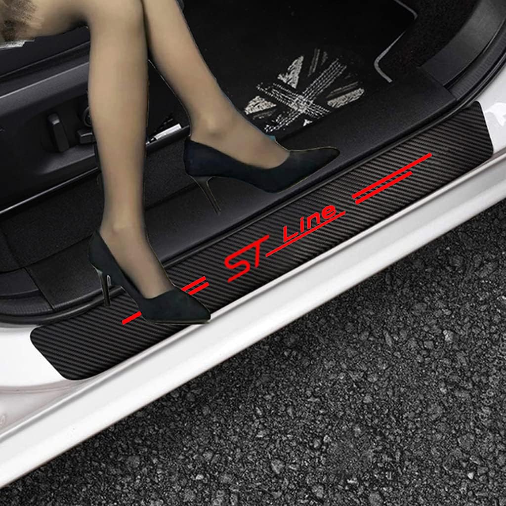 4 Pezzi Battitacco per Auto Sticker, per Ford ST-Line ST Line stline Accessori Tuning, Adesivo per Il Bordo della Davanzali Pellicola AntiGraffio Porte in Fibra Carbonio,Red