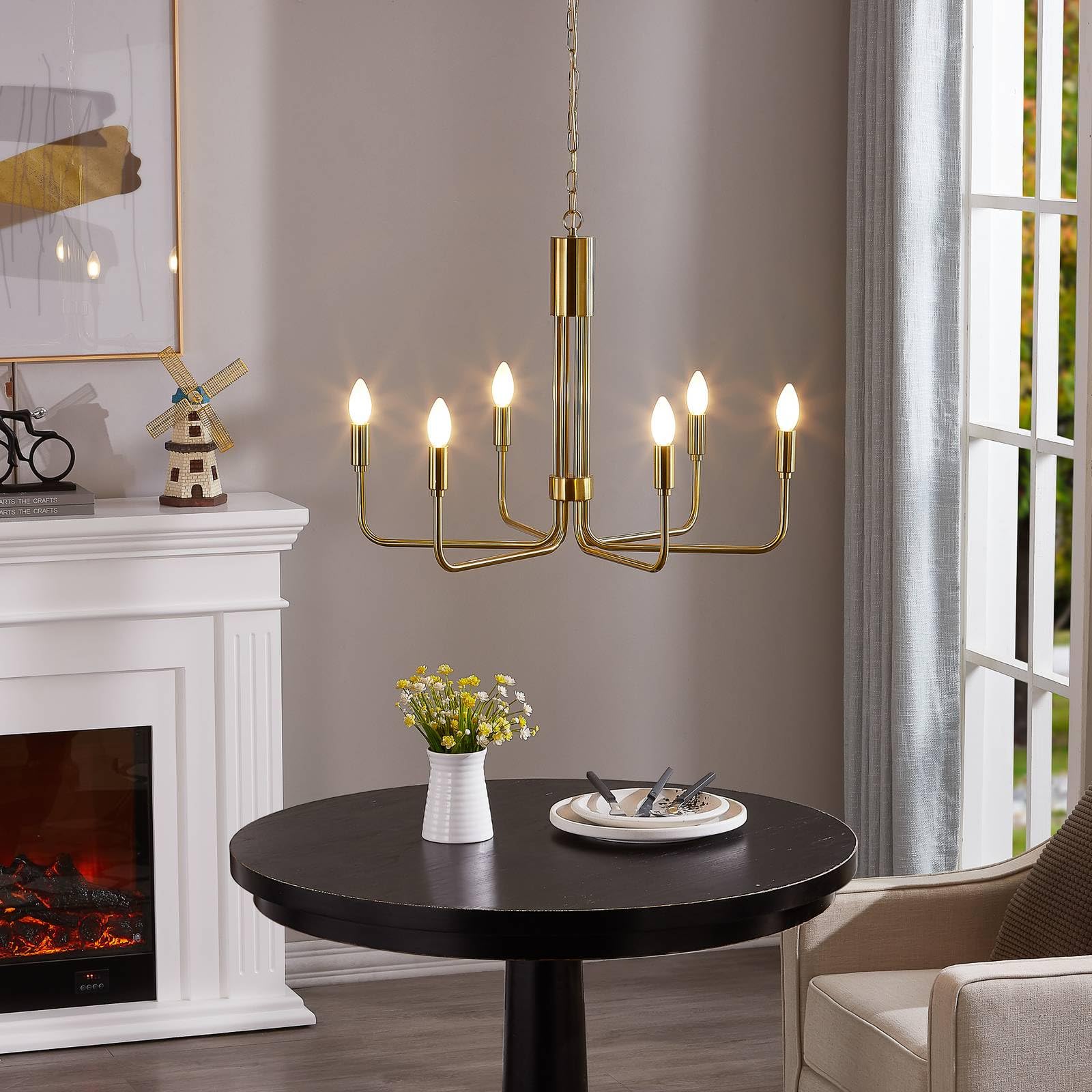 Lindby Kronleuchter Elanova (Retro, Vintage Antik) in Gold/Messing aus Metall (6 flammig E14) - Pendelleuchte Hängelampe Lüster Lampe Deckenleuchte Deckenlampe Wohnzimmerleuchte