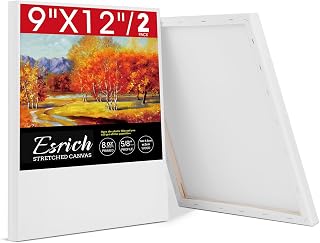 ESRICH Stretched Canvas for Painting, 2 Pack 9x12 Inch Canvas Value Pack,Primed Acid-Free Cotton Blank Canvases, Painting Canvas for Oil & Acrylic Paint.