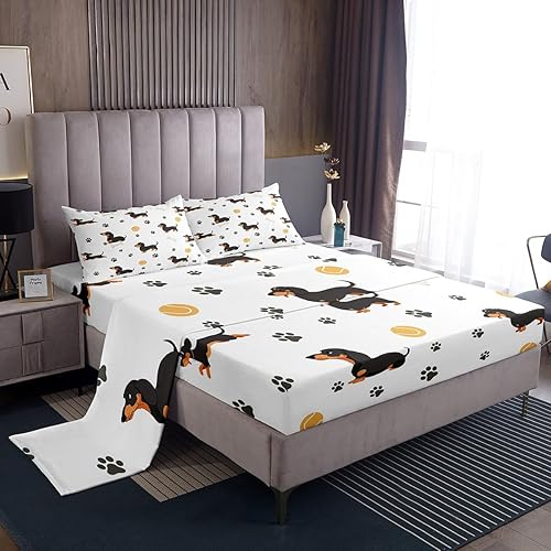 Miniatura 1 de Castle Fairy Lindo juego de sábanas bajeras de perro salchicha tamaño King, diseño de patas de huesos de bola, decoración de dormitorio, juego de