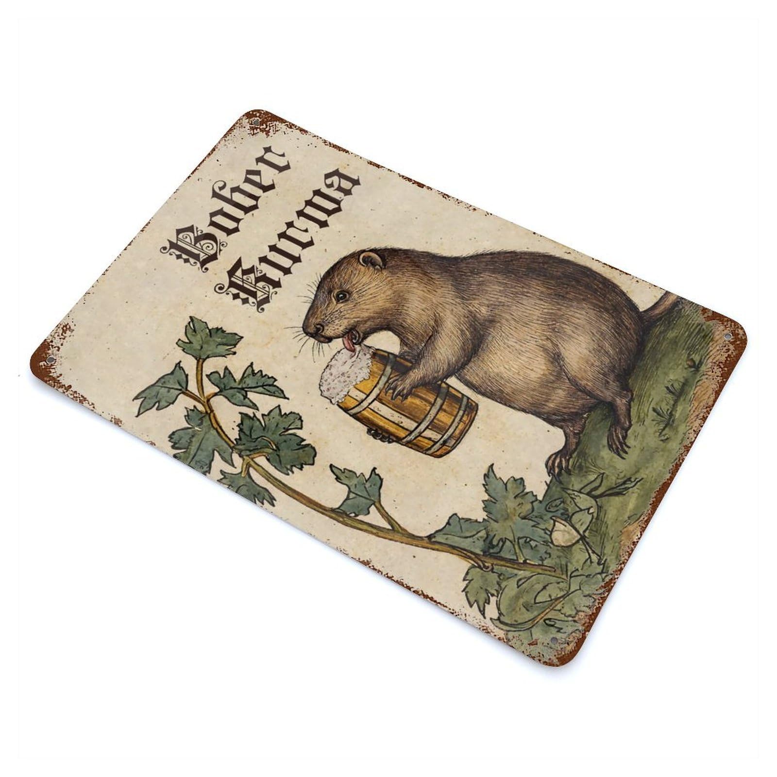 Vintage Metal Tin Sign with Medieval Bober Kurwa Beer Design 11.8"x7.9", for Patio, Garden Room And Bar Decor, Classic Wall Plaque