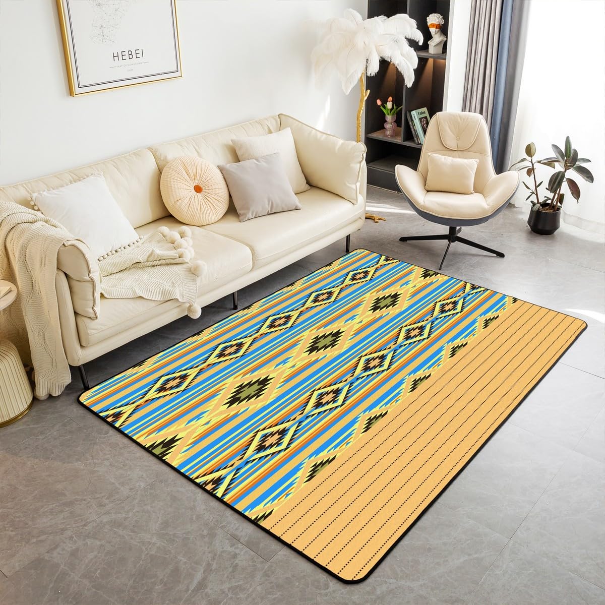 Loussiesd Southwestern dywaniki do salonu geometryczny dywanik dla dzieci chłopców dziewcząt wystrój pokoju plemienny dekoracyjny zestaw dywanów 100 * 150 cm rdzenni Amerykanie design niebieski żółty