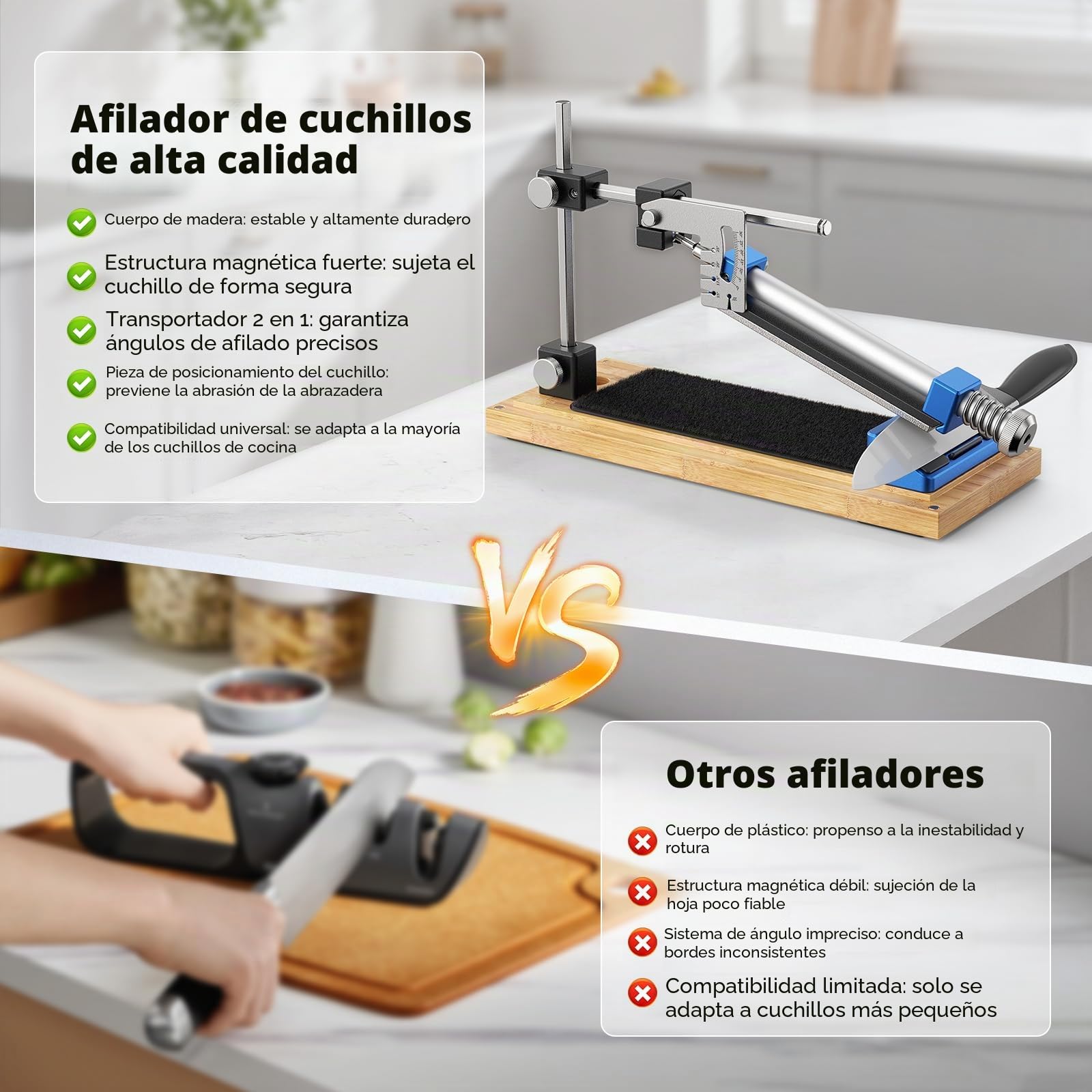 Afilador de cuchillos manual con guía de ángulo | Jradse Afilador de cuchillos manual con guía de esquina