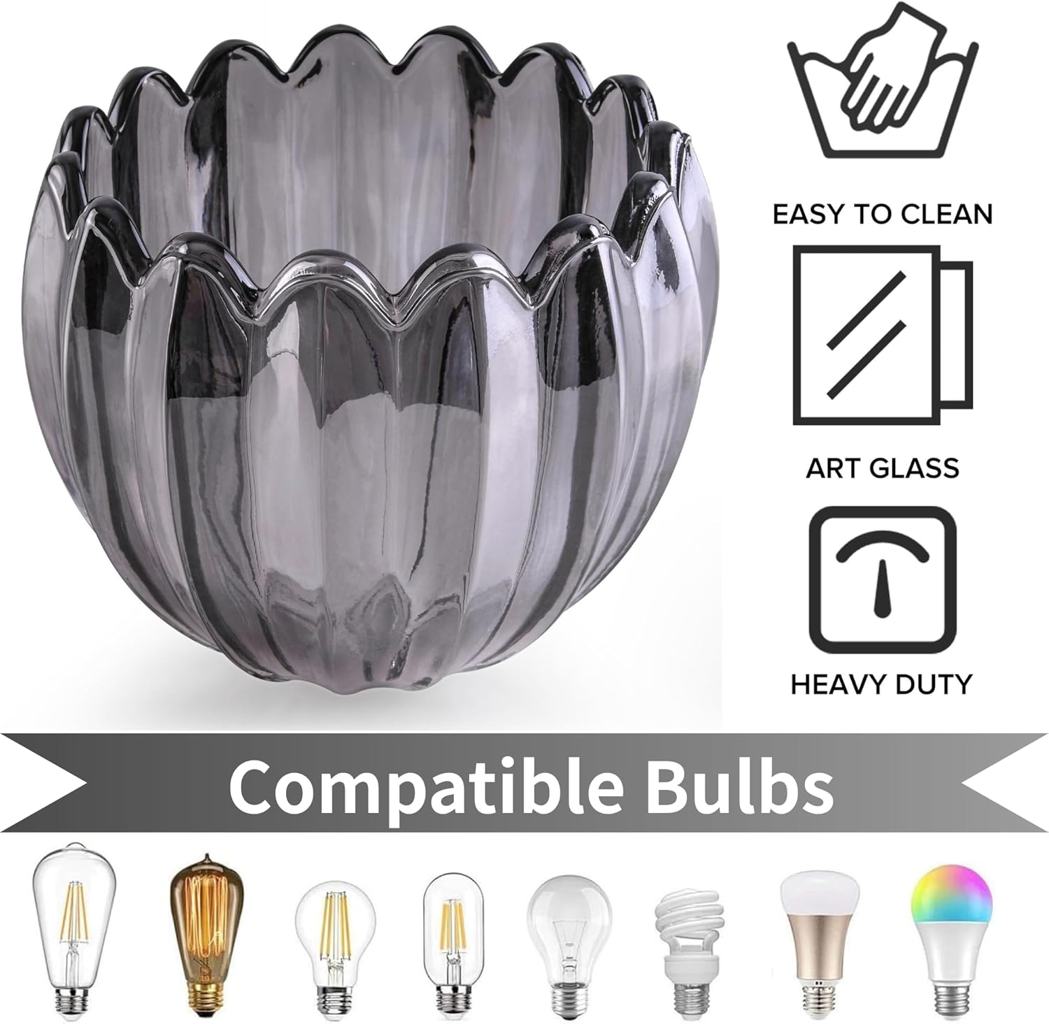 GO&SO Small Glass Smoke Grey Tulip Lamp Shades 3 Pcs Flower Art Blown Pendant Lamp Shade,1.65" Top x 4.33" Diameter x 4.13" Height,1.58lb,Replacement Mini Lamp Shade for Table Wall Lamp Chandelier