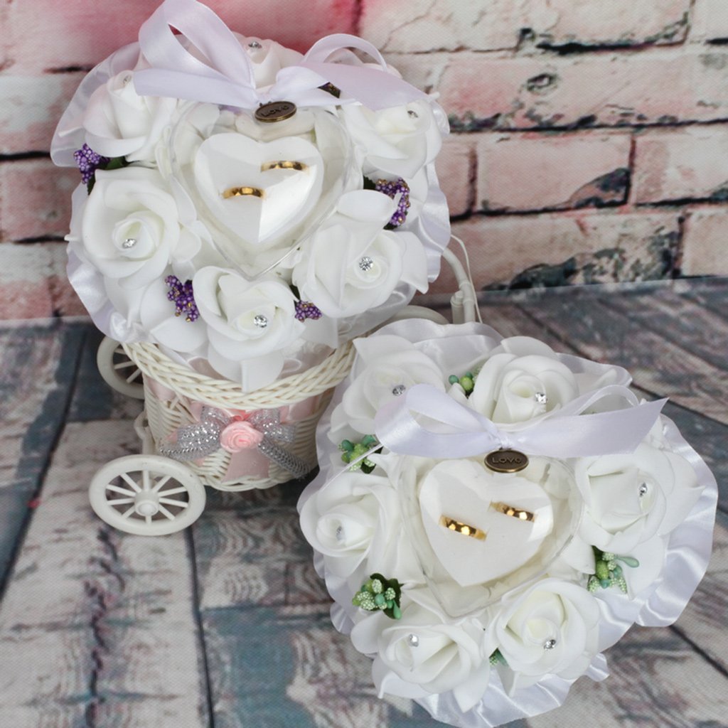 Scatola portafedi Regalo a Forma di Cuore Cuscino Cuscino Fiore Rosa Cuscino per FEDI Nuziali Scatola portafedi Bomboniere 15x9 cm