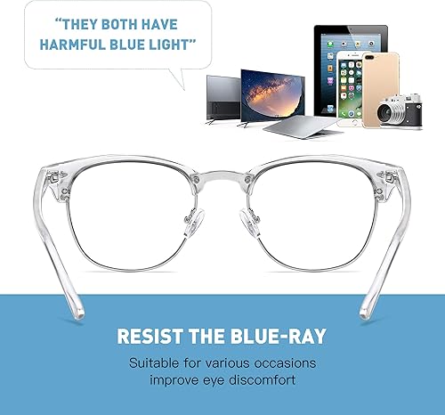 Miniatura 10 de Lentes de bloqueo de luz azul, vintage, medio marco, lente transparente UV, antifatiga ocular, gafas de juegos para computadora para mujeres y