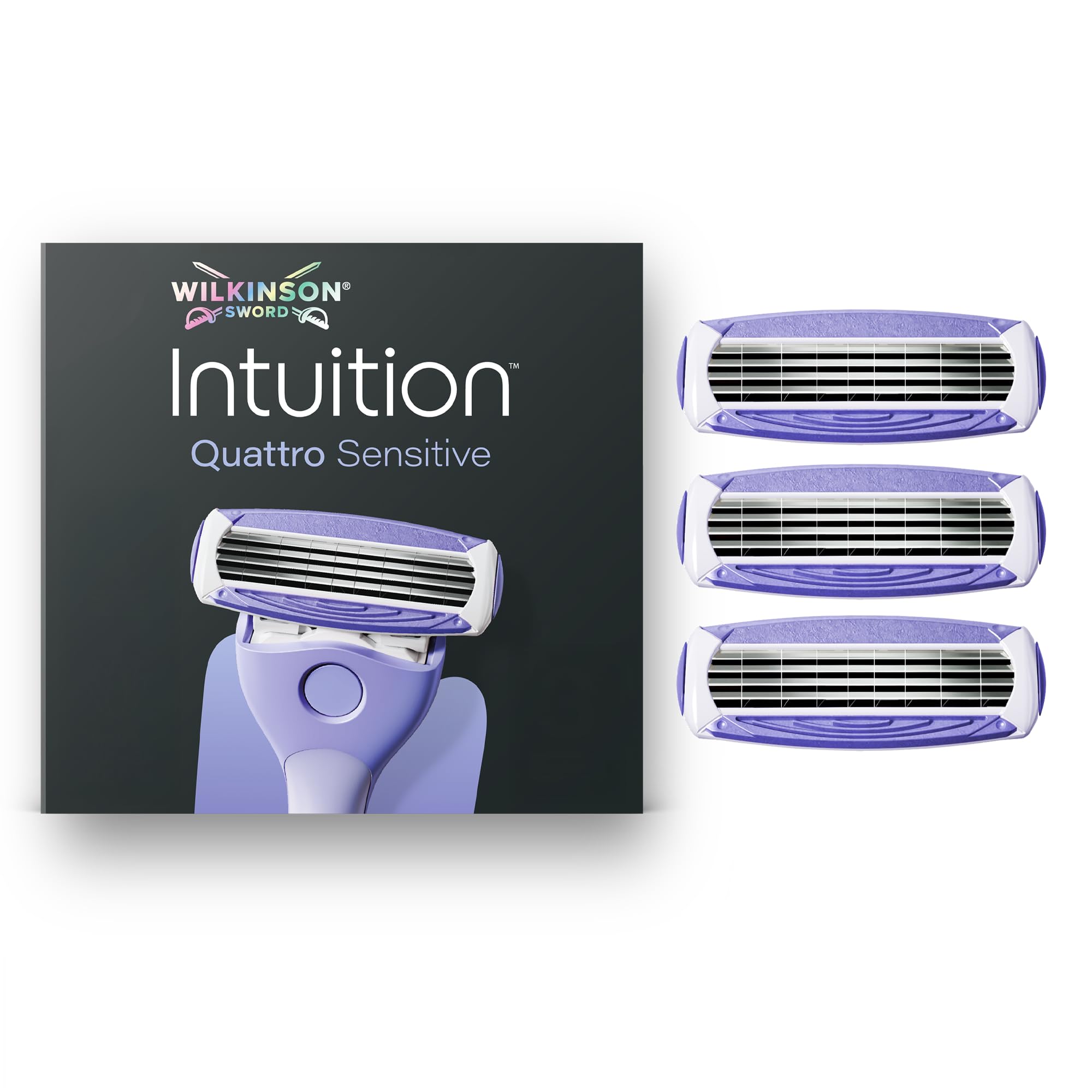 Wilkinson Sword Intuition Quattro Sensitive Skin Razors for Women, 3 Razor Blade Refills