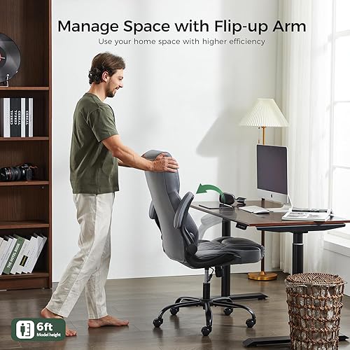 Miniatura 8 de Silla de oficina, silla ejecutiva de piel sintética, sillas de escritorio de oficina en casa, silla ergonómica de escritorio para computadora con